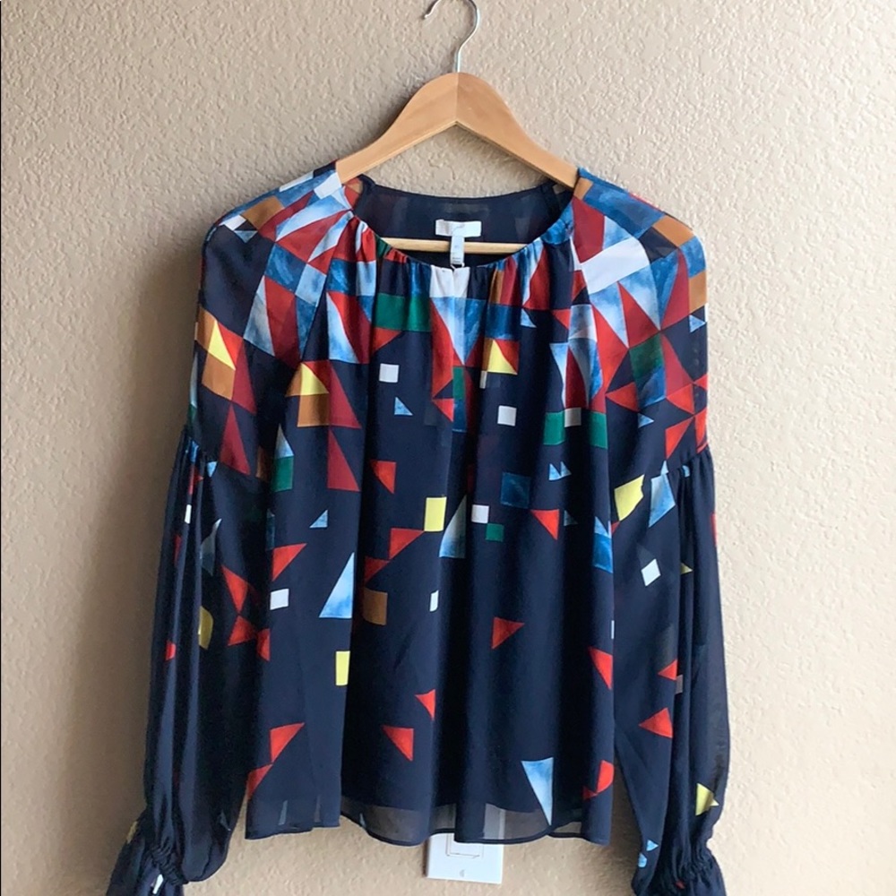 JOIE Burella Silk Geometric Blouse XS NEW